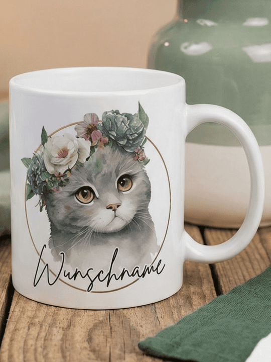 Keramiktasse Katze personalisiert - achtsame Geschenke für Frauen bei Alles auf Anfang, Bedburg NRW