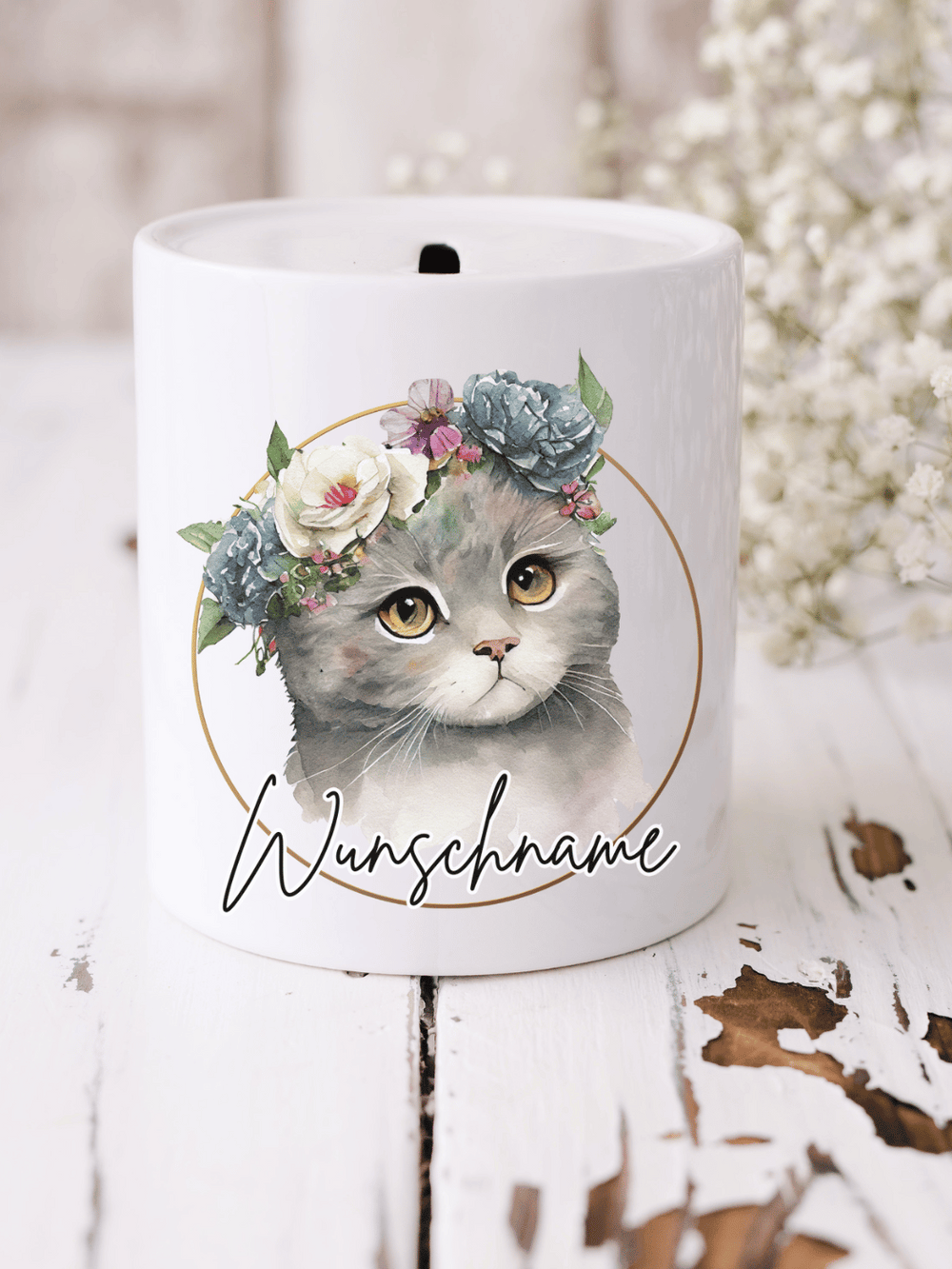 Aquarell-Katze auf Keramikspardose – personalisierbar & liebevoll gestaltet. Für Katzenfans & kleine Samtpfotenliebhaber:innen. Alles auf Anfang 💚 Geschenke für Herz & Seele