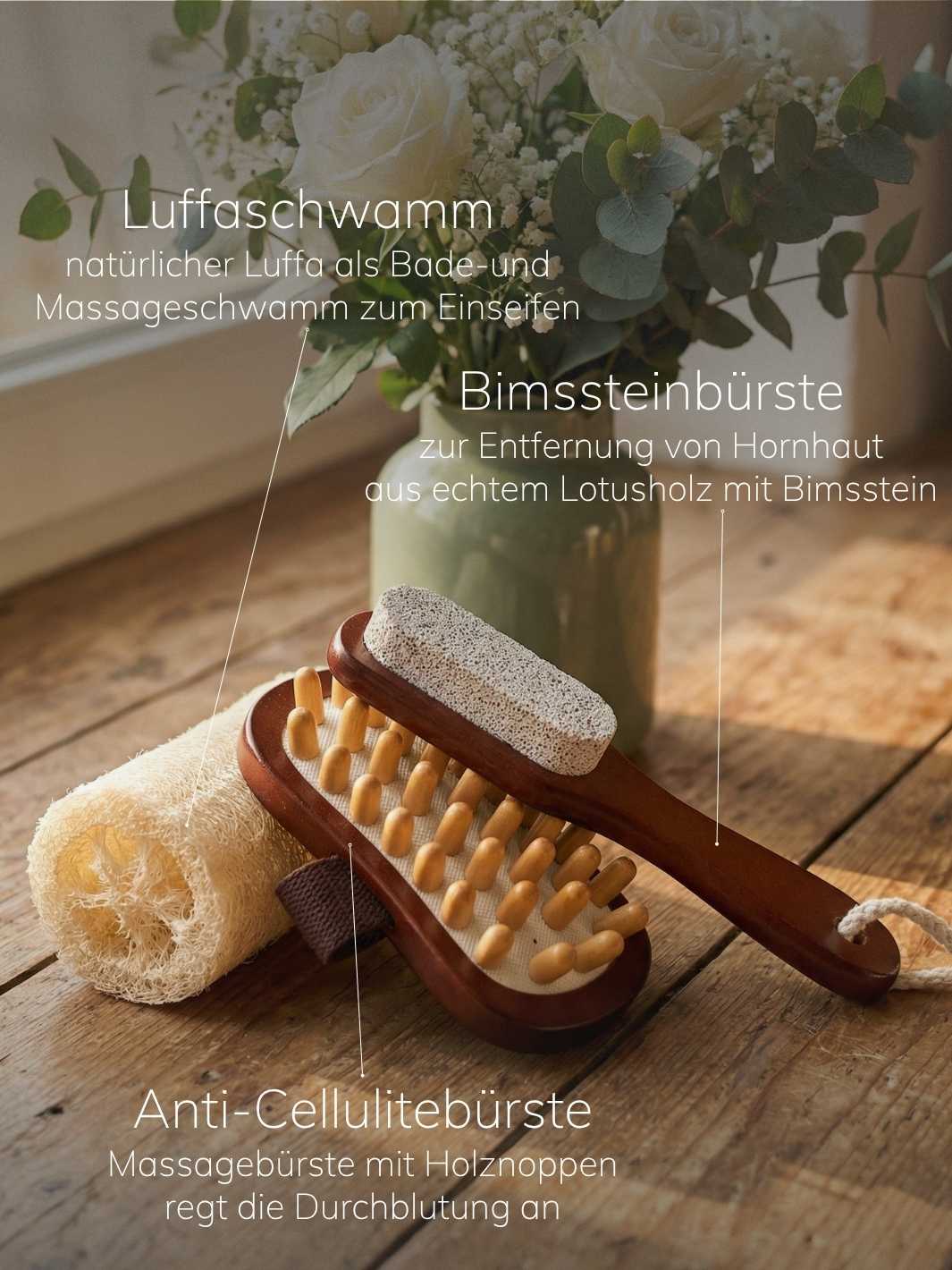 Luffaschwamm, Bimssteinbürste, Anti-Cellulitebürste. Achtsame Geschenke für Frauen von Alles auf Anfang in Bedburg, NRW