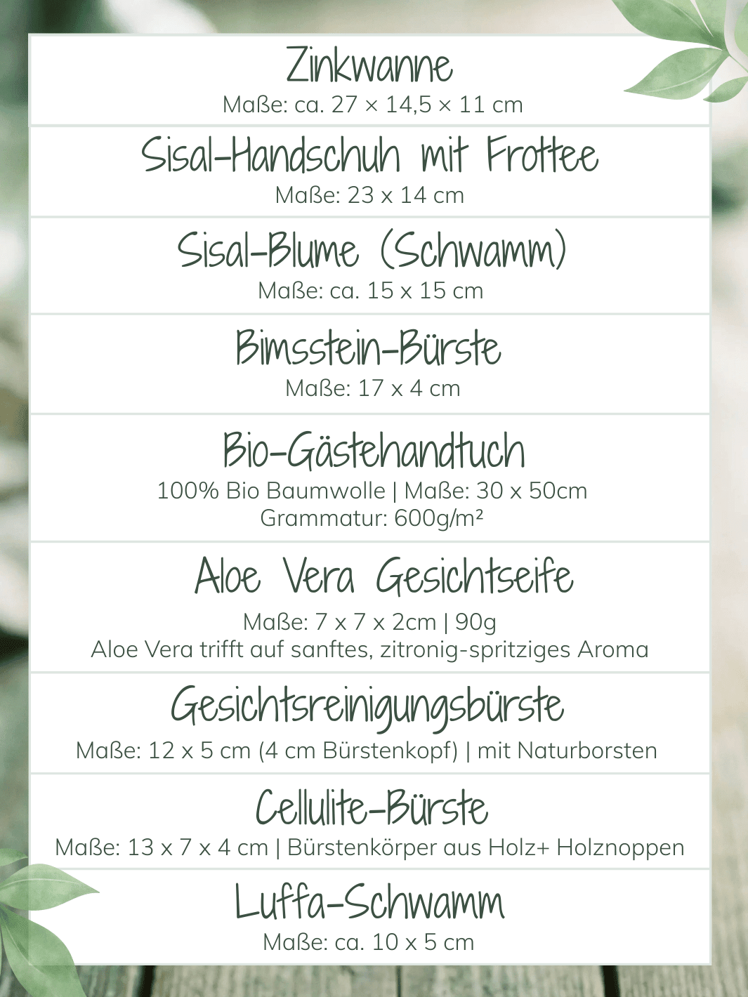 Inhaltsliste Wellness Geschenkset - achtsame Geschenke für Frauen bei Alles auf Anfang in Bedburg, NRW