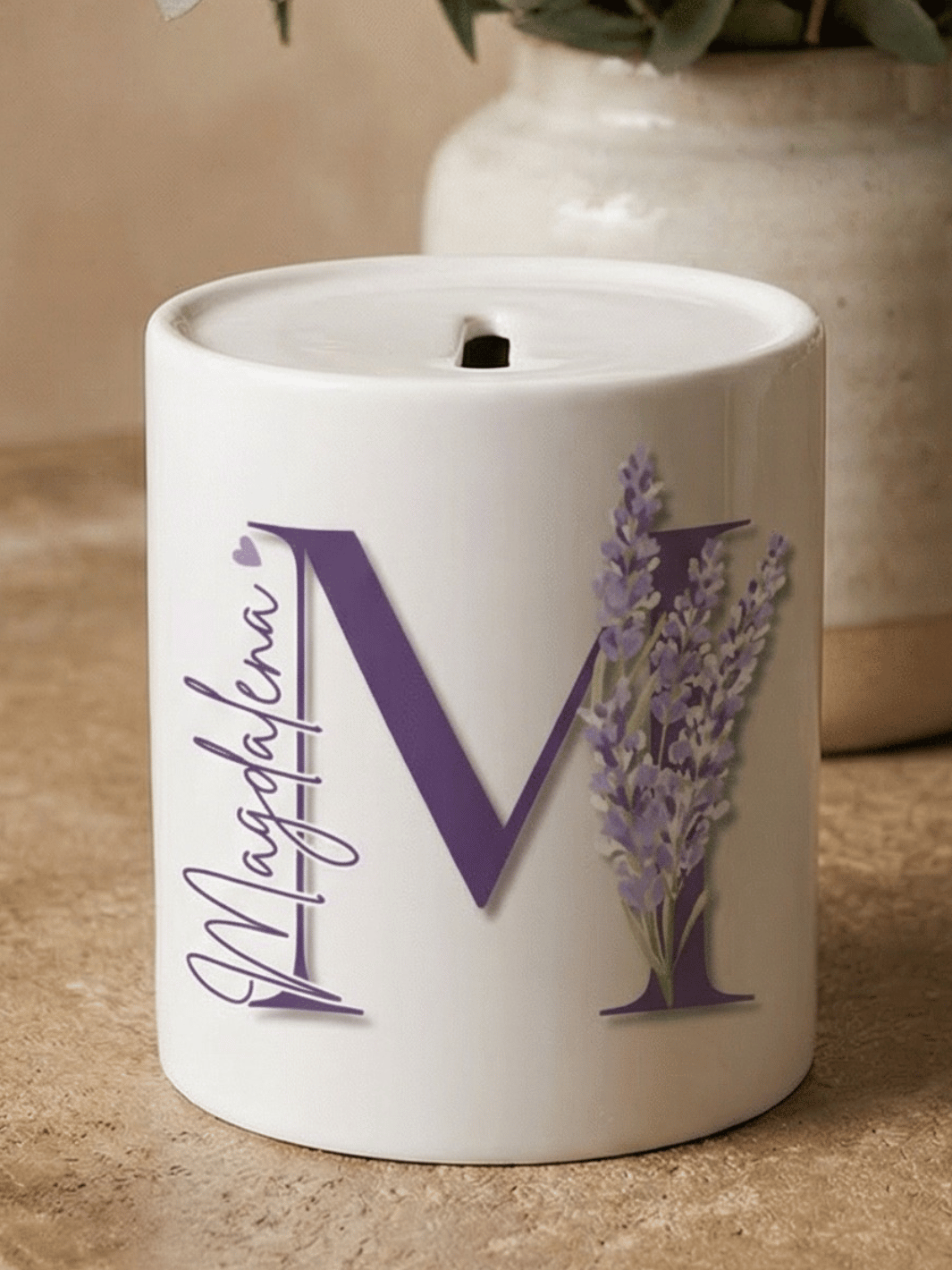 LAVENDEL BUCHSTABE Spardose - Alles auf Anfang - personalisierte Geschenke für Frauen