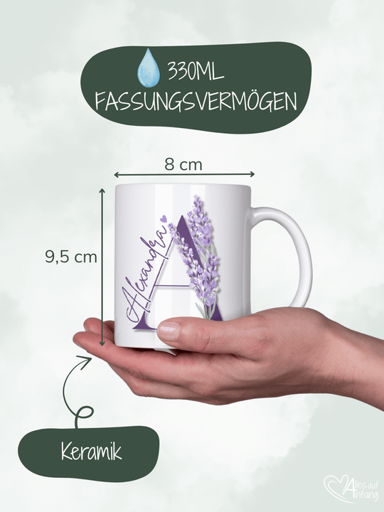 LAVENDEL BUCHSTABE Tasse - Alles auf Anfang - personalisierte Geschenke für Frauen