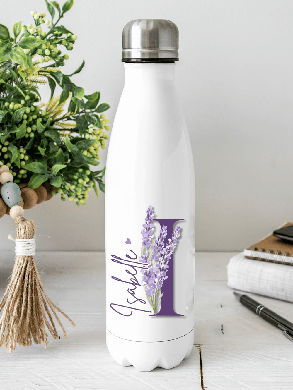 LAVENDEL BUCHSTABE Trinkflasche - Alles auf Anfang - personalisierte Geschenke für Frauen