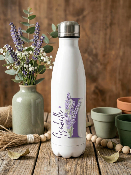 LAVENDEL BUCHSTABE Trinkflasche - Alles auf Anfang - personalisierte Geschenke für Frauen