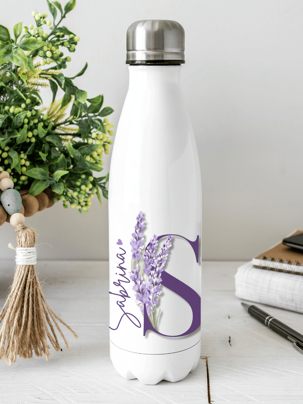 LAVENDEL BUCHSTABE Trinkflasche - Alles auf Anfang - personalisierte Geschenke für Frauen