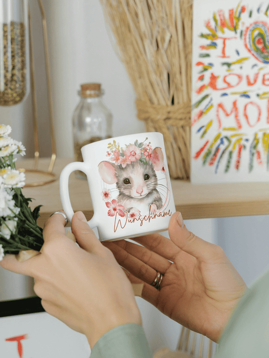 Keramiktasse Maus personalisiert - achtsame Geschenke für Frauen bei Alles auf Anfang, Bedburg NRW