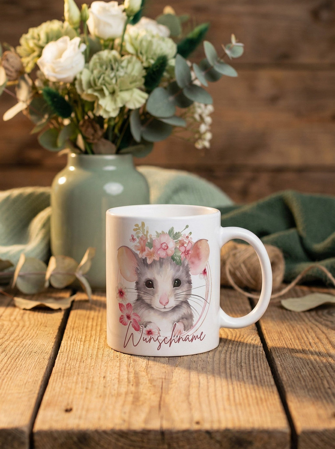 Keramiktasse Maus personalisiert - achtsame Geschenke für Frauen bei Alles auf Anfang, Bedburg NRW