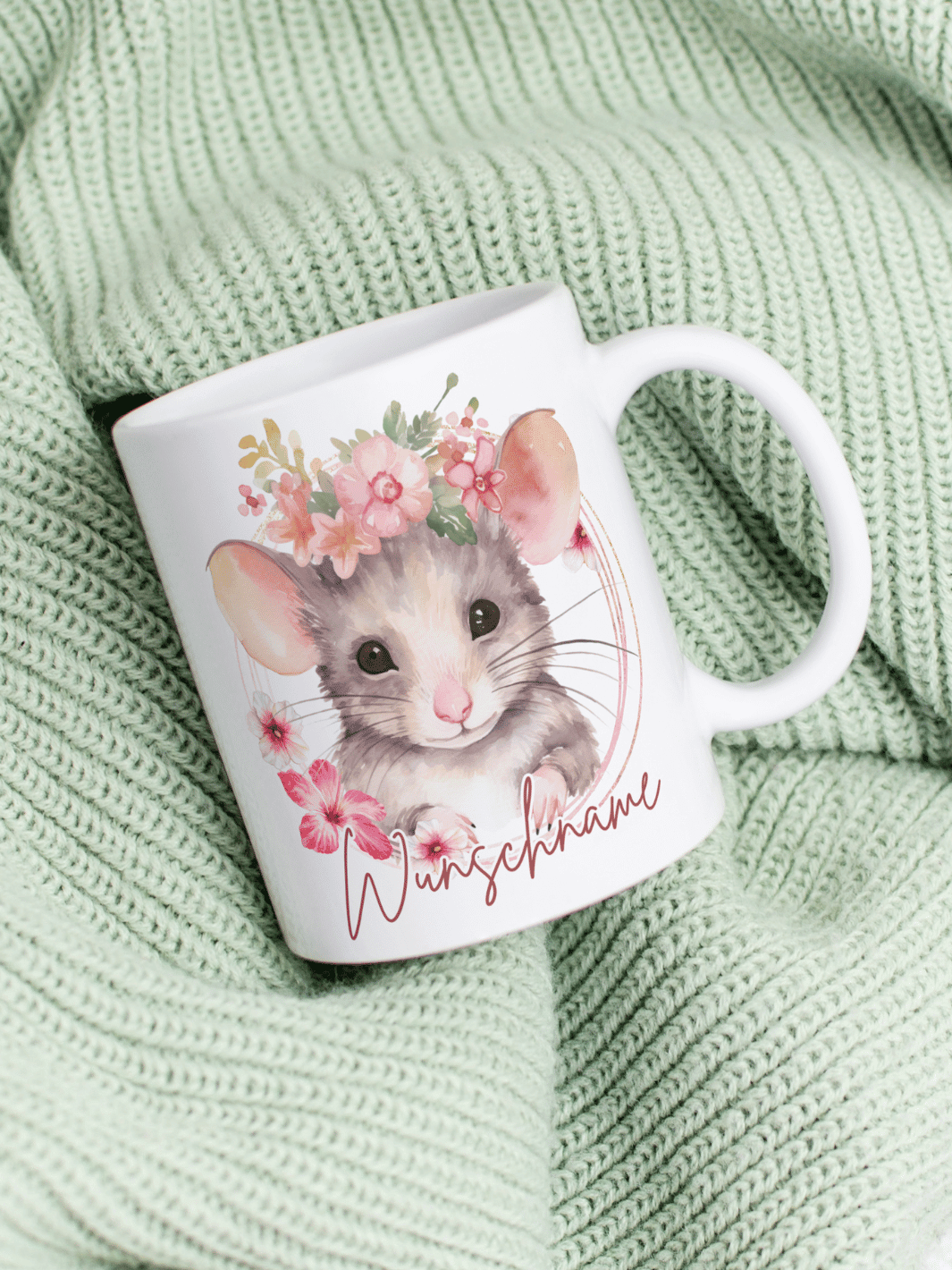 Keramiktasse Maus personalisiert - achtsame Geschenke für Frauen bei Alles auf Anfang, Bedburg NRW