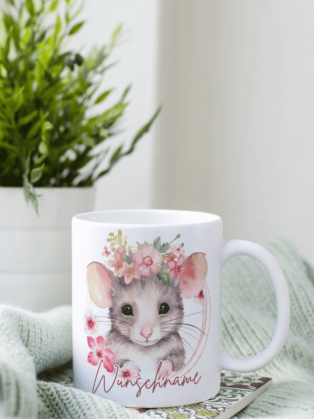 Keramiktasse Maus personalisiert - achtsame Geschenke für Frauen bei Alles auf Anfang, Bedburg NRW