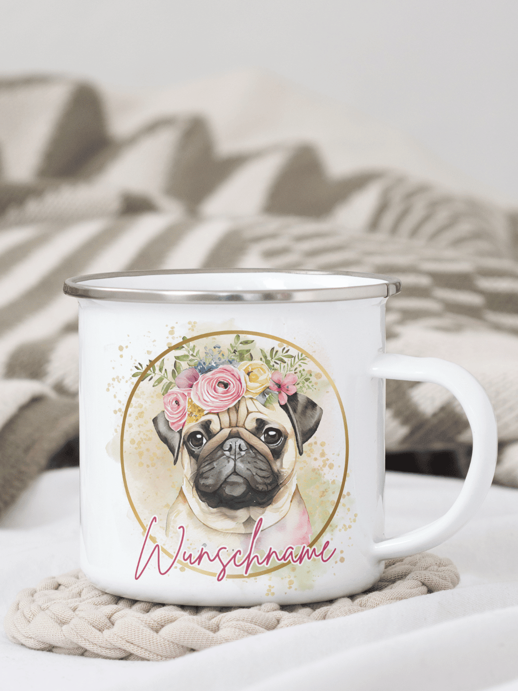 MOPS Emaillebecher - Alles auf Anfang - personalisierte Geschenke für Frauen