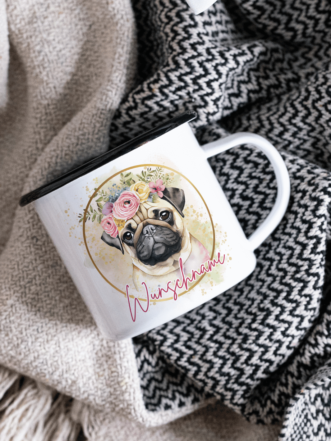 MOPS Emaillebecher - Alles auf Anfang - personalisierte Geschenke für Frauen