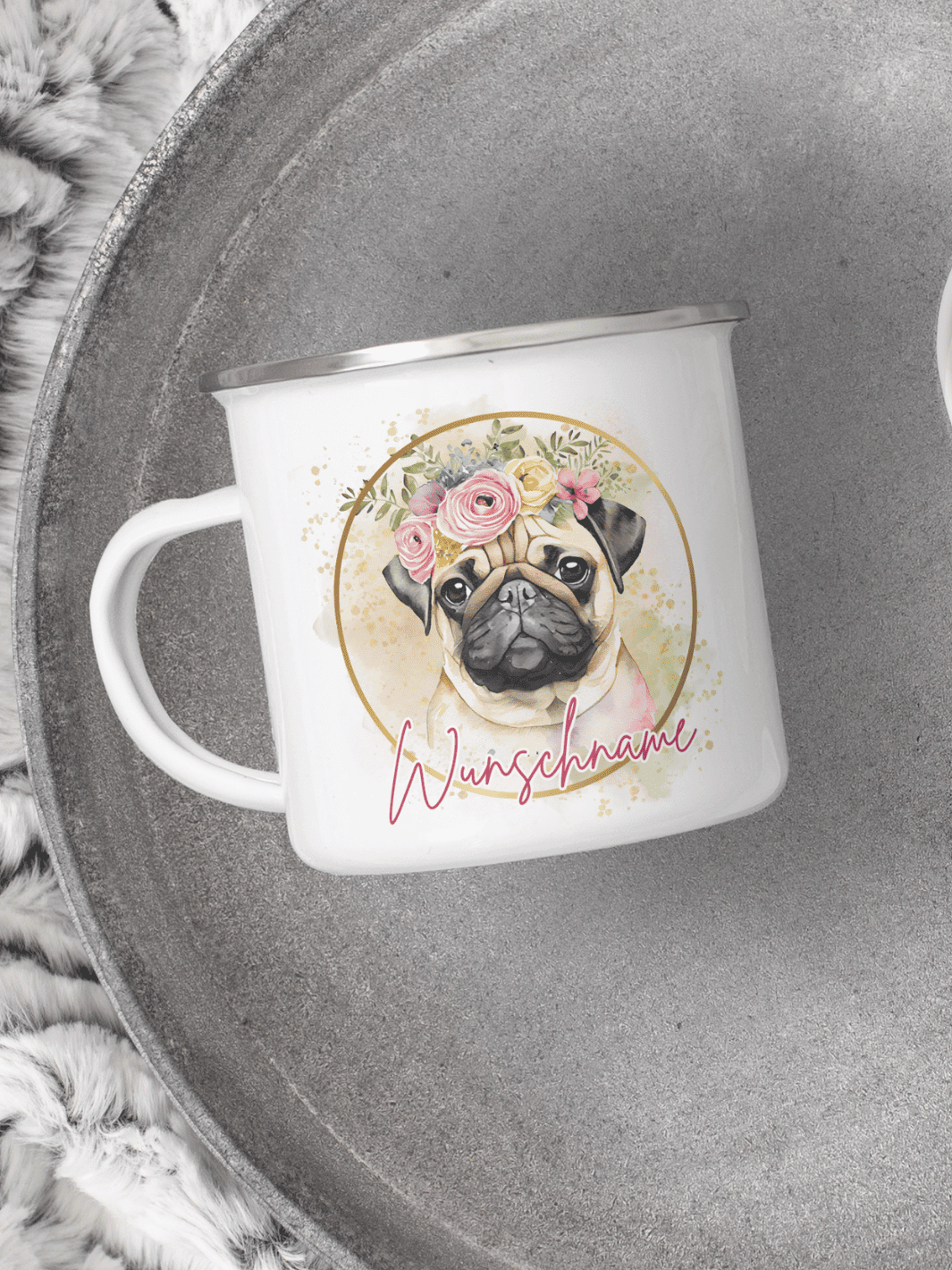 MOPS Emaillebecher - Alles auf Anfang - personalisierte Geschenke für Frauen