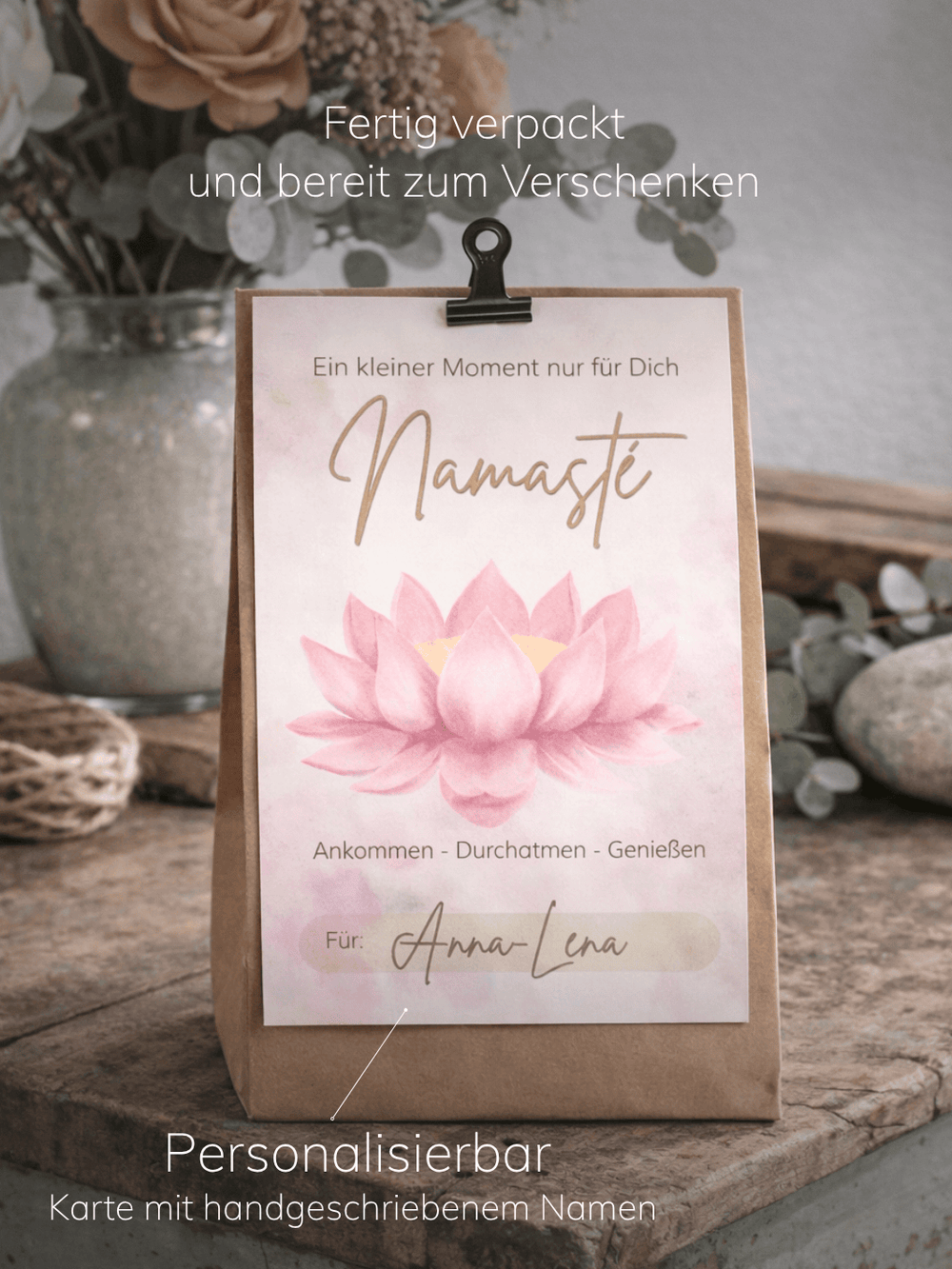 Verpackung kleines Geschenkset Namaste - achtsame Geschenke für Frauen bei Alles auf Anfang in Bedburg, NRW