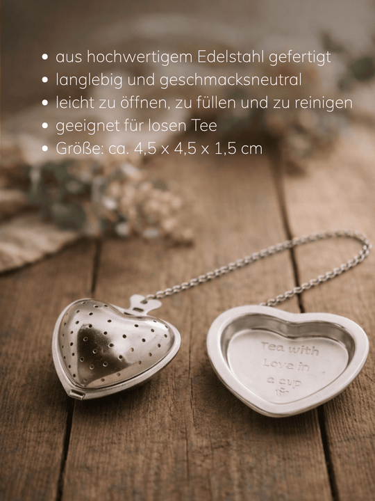 Angaben und Maße Edelstahl-Teesieb Herz. Achtsame Geschenke für Frauen bei Alles auf Anfang in Bedburg, NRW