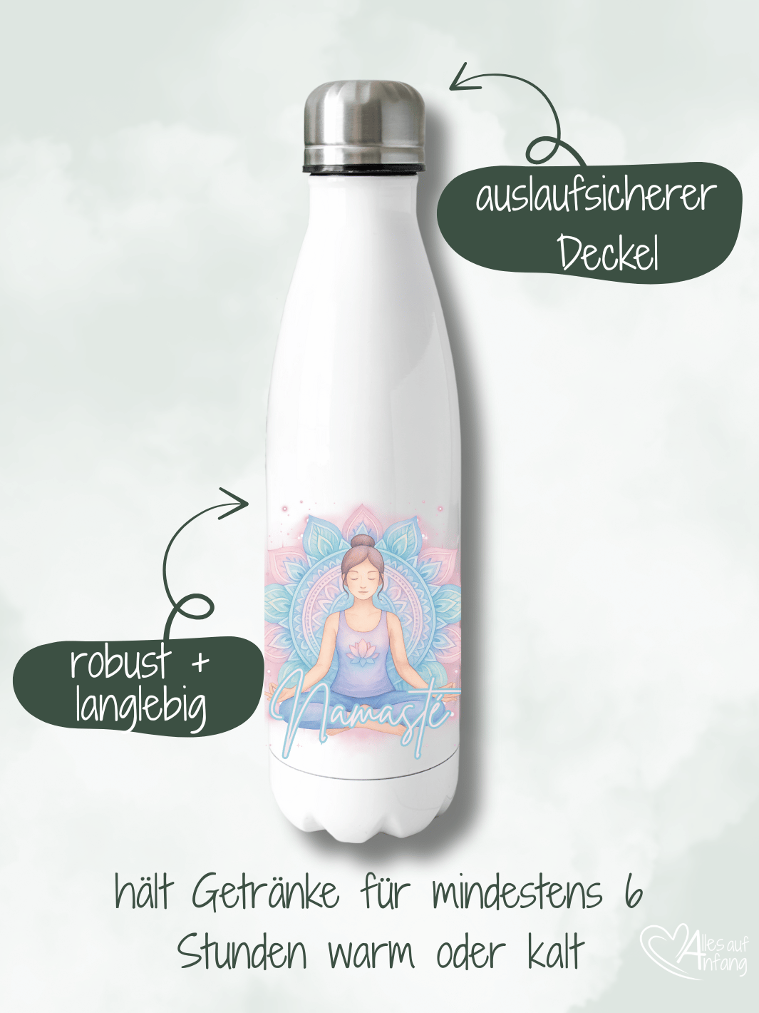 NAMASTE YOGA Trinkflasche - Alles auf Anfang - personalisierte Geschenke für Frauen