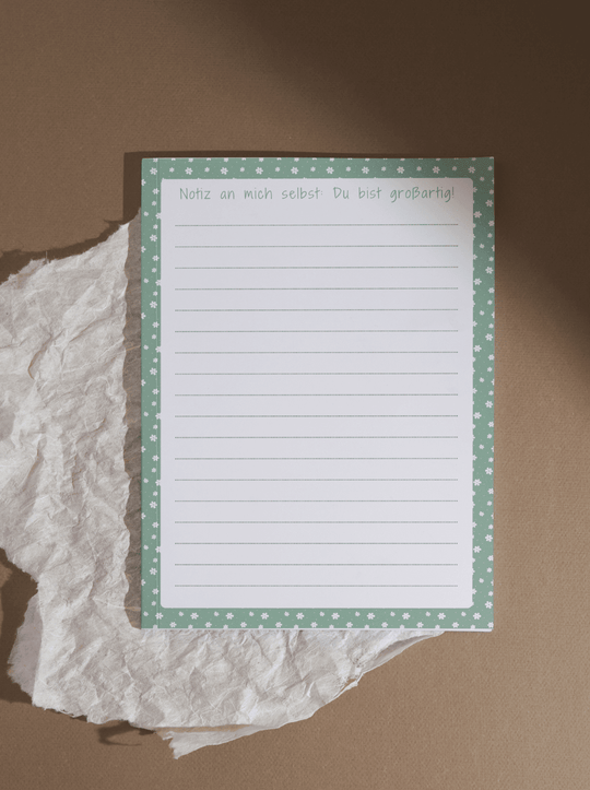 Notiz an mich selbst: Du bist großartig - Notizblock aus recycelten Papier. Achtsame Geschenke für Frauen - Alles auf Anfang