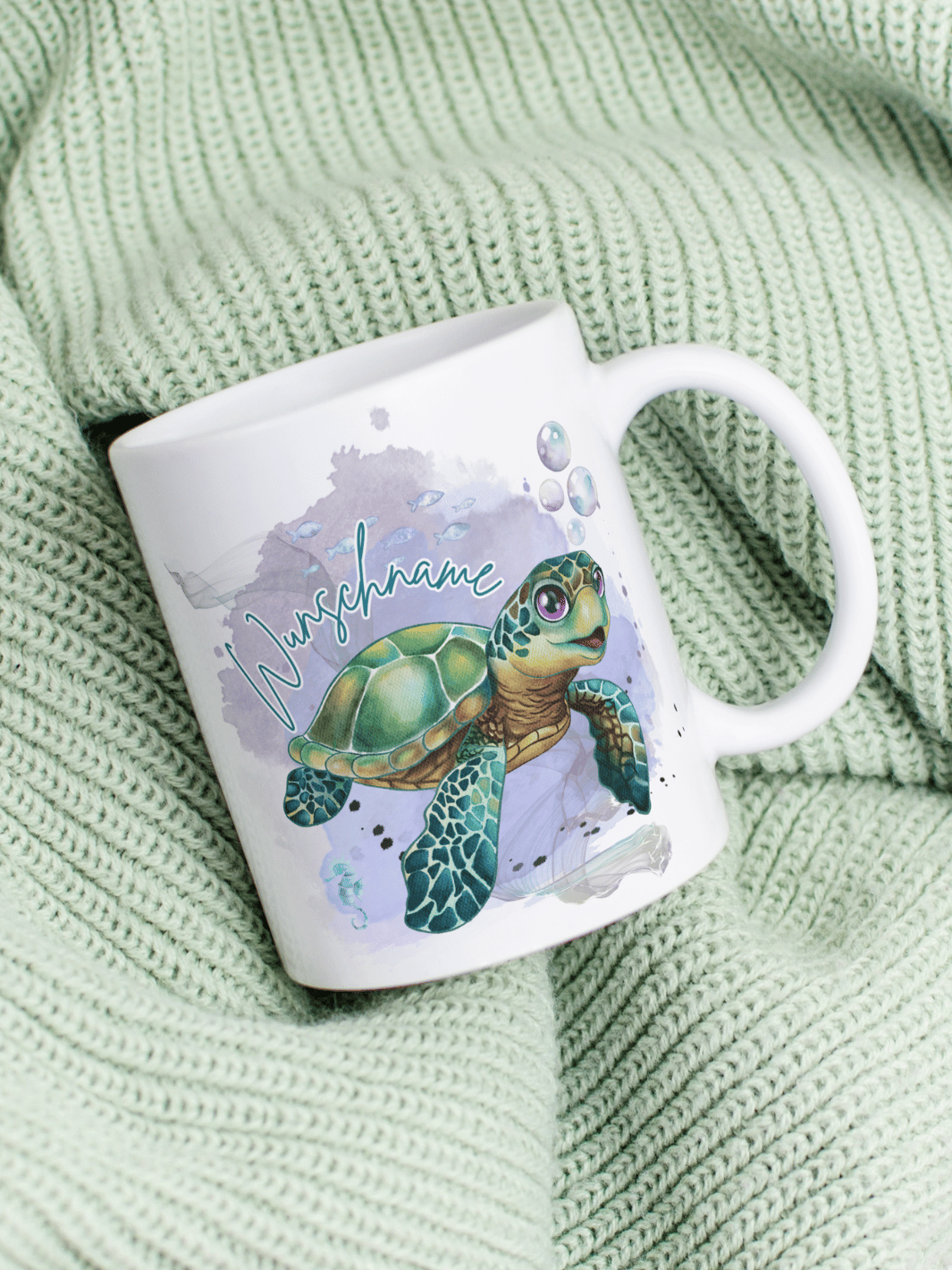 Keramiktasse mit Schildkröte im Aquarellstil – personalisierbar – Geschenk für Naturfreunde und Achtsamkeit