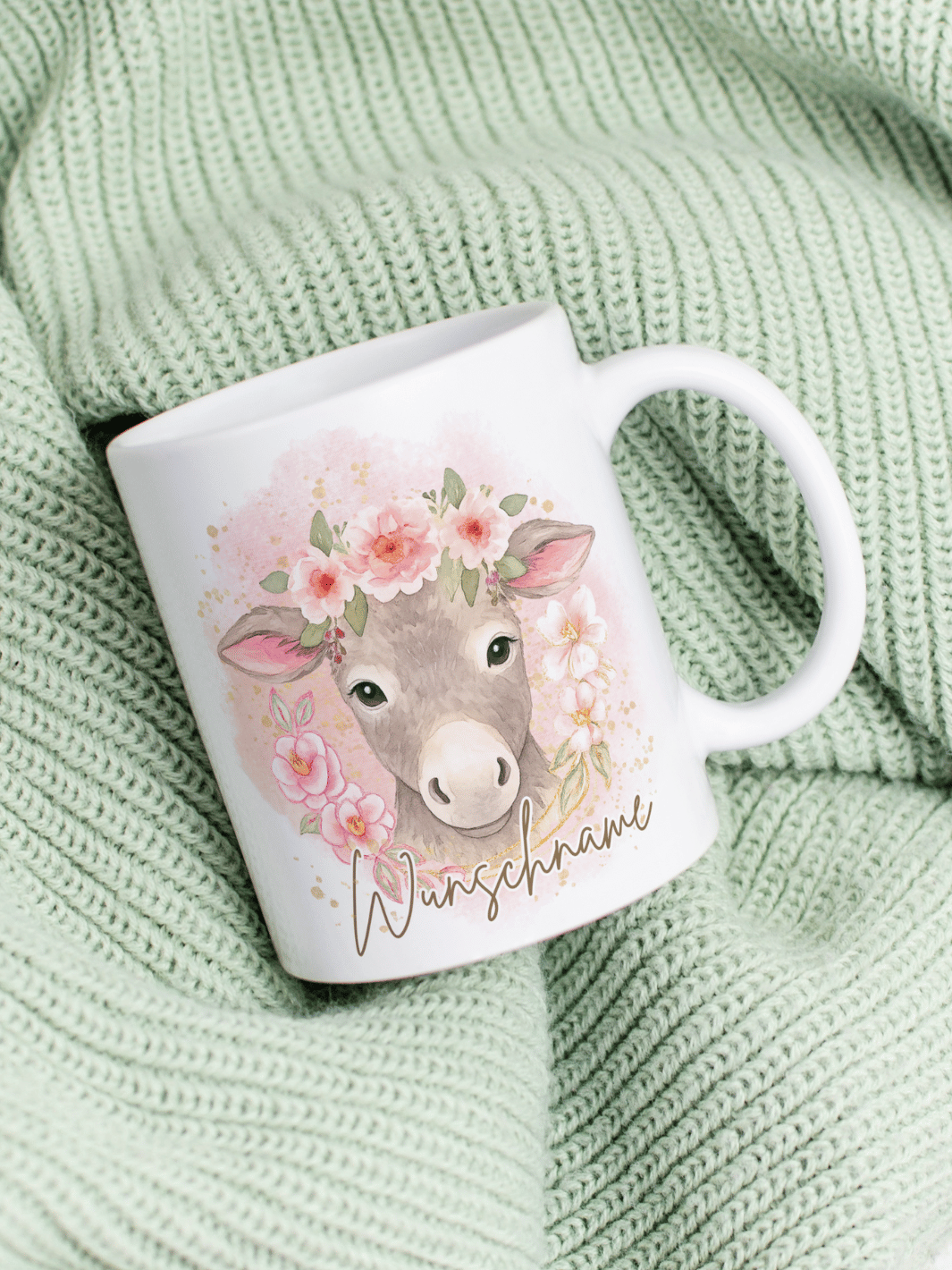 Motiv Esel II - Personalisierbare Keramiktassen, handgefertigt in Deutschland, individuelles Geschenk für Freundin, nachhaltige Tasse für Kaffee oder Tee, liebevoll gestaltetes Motiv, personalisierbar mit Name