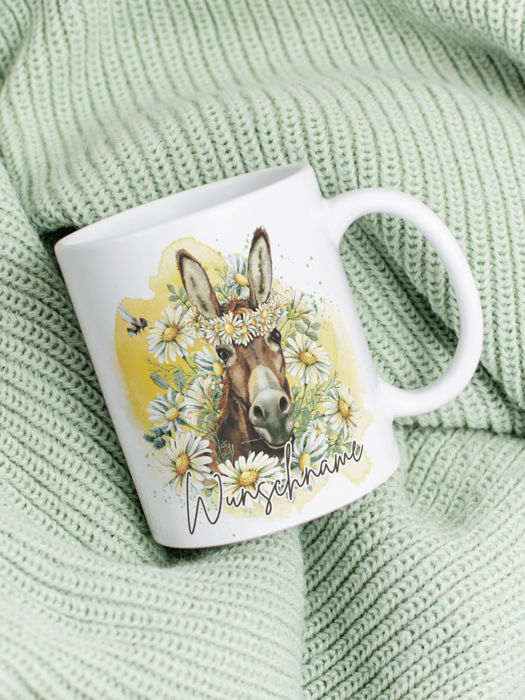 Motiv Esel - Personalisierbare Keramiktassen, handgefertigt in Deutschland, individuelles Geschenk für Freundin, nachhaltige Tasse für Kaffee oder Tee, liebevoll gestaltetes Motiv, personalisierbar mit Name