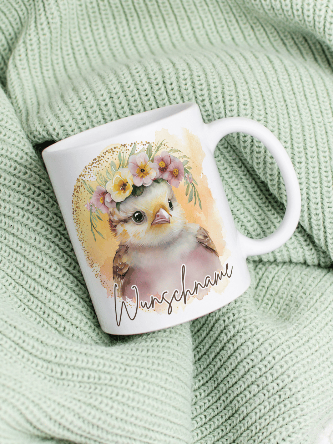 Motiv Küken - Personalisierbare Keramiktassen, handgefertigt in Deutschland, individuelles Geschenk für Freundin, nachhaltige Tasse für Kaffee oder Tee, liebevoll gestaltetes Motiv, personalisierbar mit Name