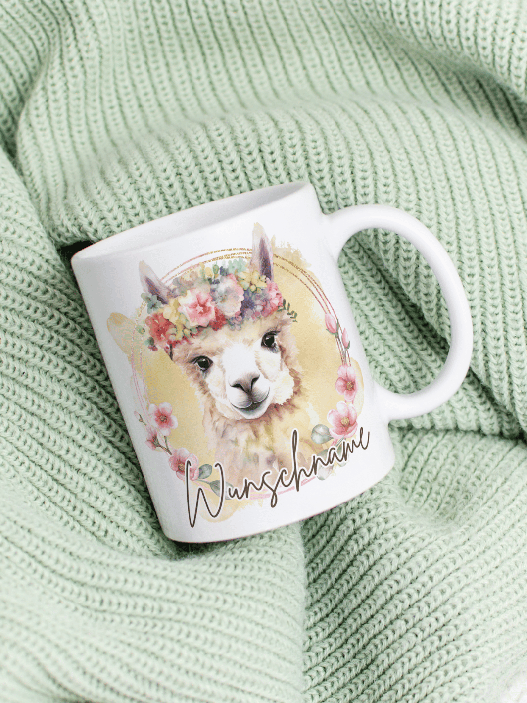 Motiv Lama - Personalisierbare Keramiktassen, handgefertigt in Deutschland, individuelles Geschenk für Freundin, nachhaltige Tasse für Kaffee oder Tee, liebevoll gestaltetes Motiv, personalisierbar mit Name