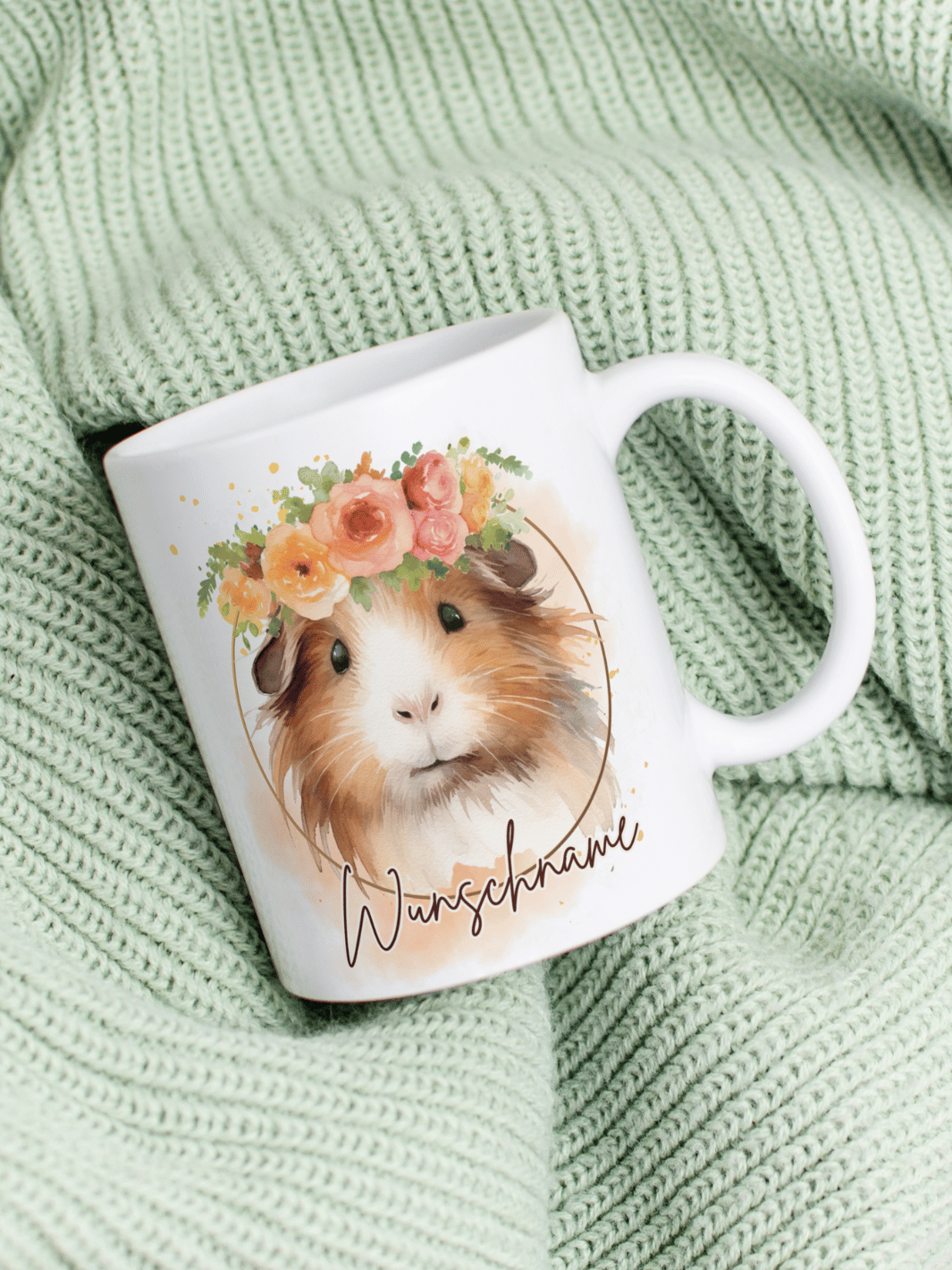Motiv Meerschweinchen - Personalisierbare Keramiktassen, handgefertigt in Deutschland, individuelles Geschenk für Freundin, nachhaltige Tasse für Kaffee oder Tee, liebevoll gestaltetes Motiv, personalisierbar mit Name