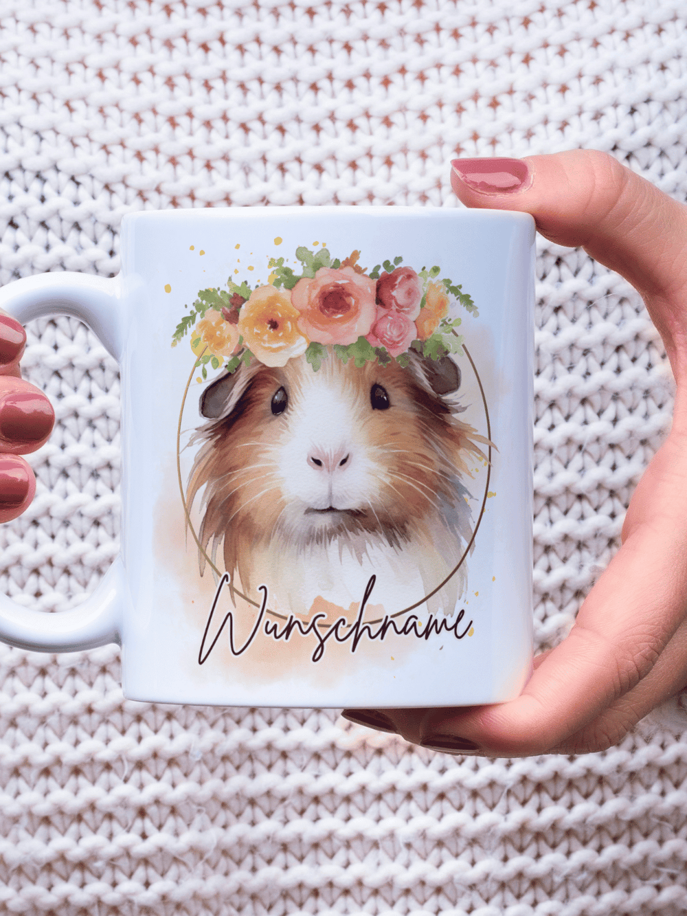 Motiv Meerschweinchen - Personalisierbare Keramiktassen, handgefertigt in Deutschland, individuelles Geschenk für Freundin, nachhaltige Tasse für Kaffee oder Tee, liebevoll gestaltetes Motiv, personalisierbar mit Name