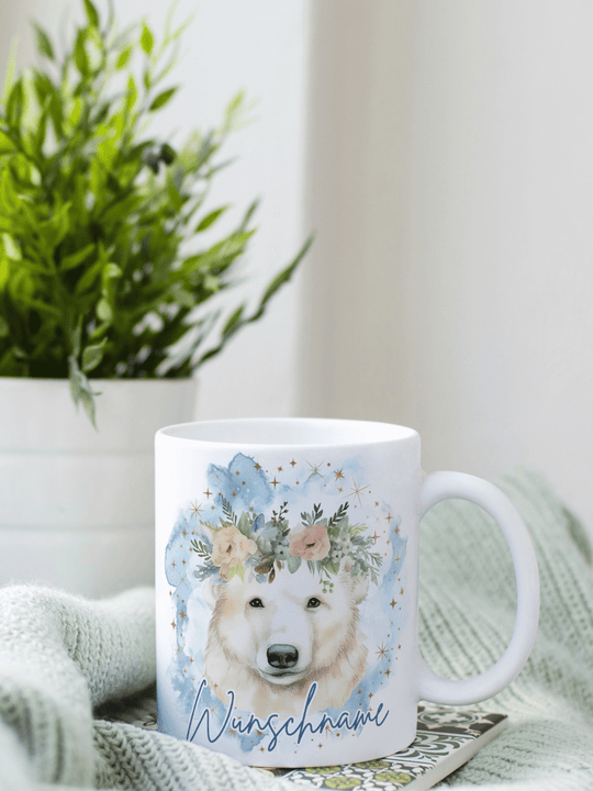 Motiv Eisbär - Personalisierbare Keramiktassen, handgefertigt in Deutschland, individuelles Geschenk für Freundin, nachhaltige Tasse für Kaffee oder Tee, liebevoll gestaltetes Motiv, personalisierbar mit Name