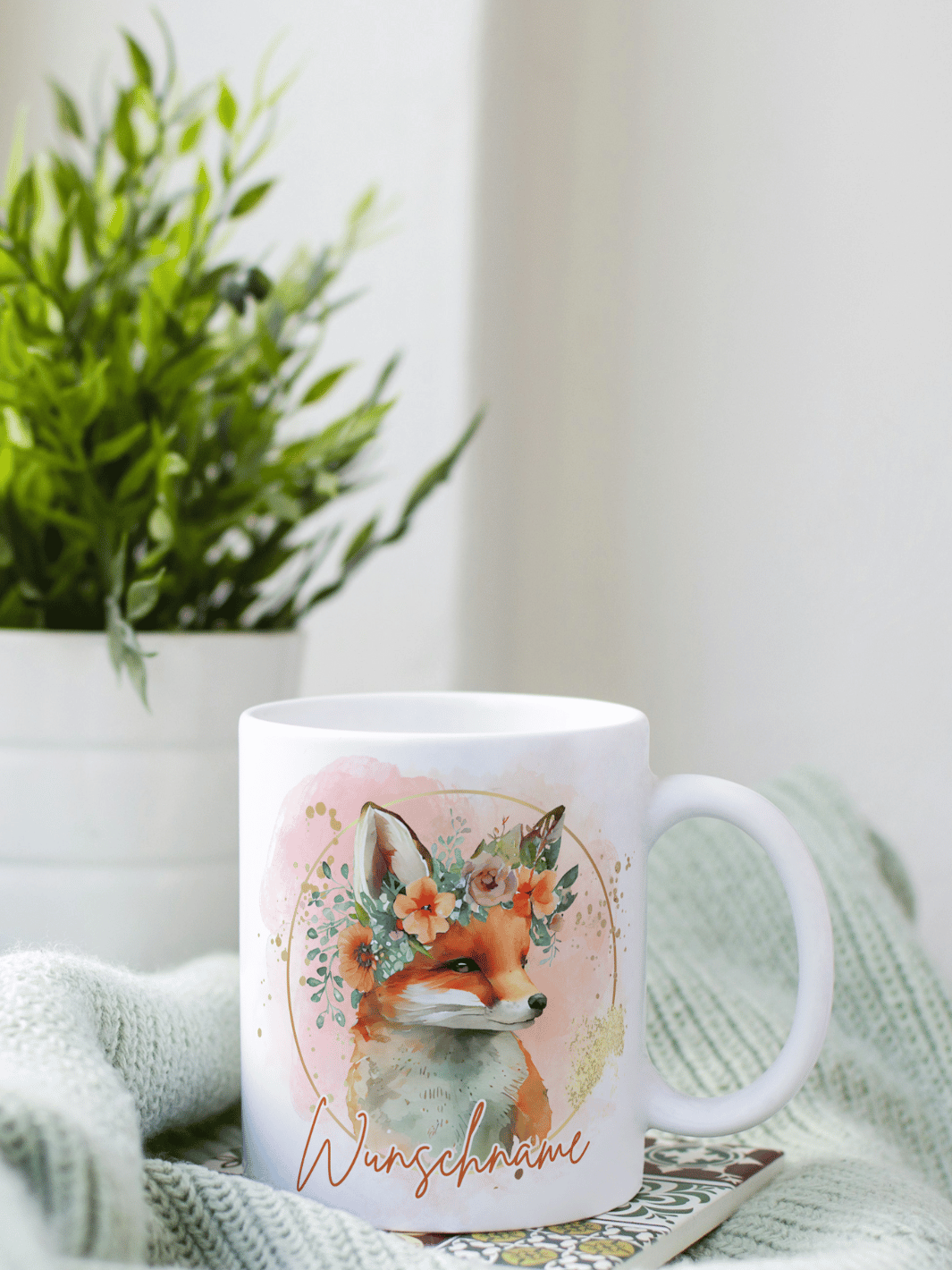 Motiv Fuchs- Personalisierbare Keramiktassen, handgefertigt in Deutschland, individuelles Geschenk für Freundin, nachhaltige Tasse für Kaffee oder Tee, liebevoll gestaltetes Motiv, personalisierbar mit Name