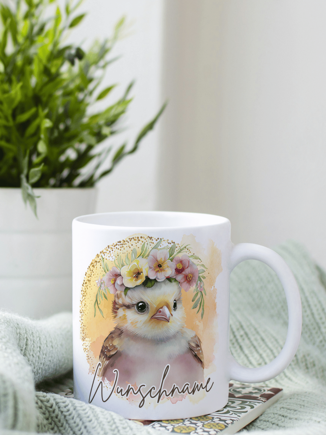 Motiv Küken - Personalisierbare Keramiktassen, handgefertigt in Deutschland, individuelles Geschenk für Freundin, nachhaltige Tasse für Kaffee oder Tee, liebevoll gestaltetes Motiv, personalisierbar mit Name