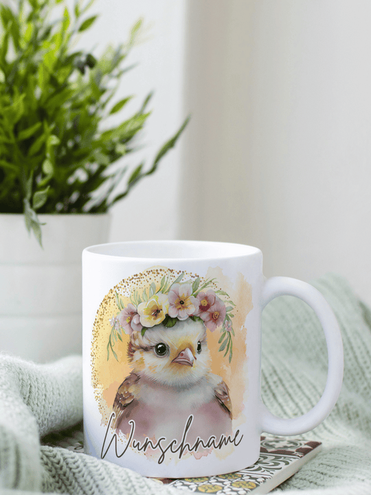 Motiv Küken - Personalisierbare Keramiktassen, handgefertigt in Deutschland, individuelles Geschenk für Freundin, nachhaltige Tasse für Kaffee oder Tee, liebevoll gestaltetes Motiv, personalisierbar mit Name