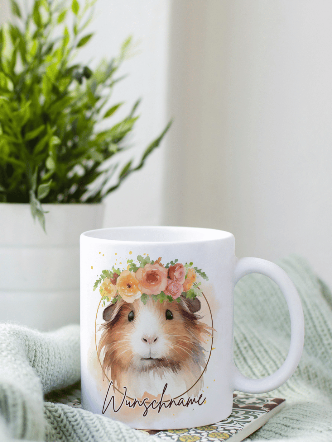 Motiv Meerschweinchen - Personalisierbare Keramiktassen, handgefertigt in Deutschland, individuelles Geschenk für Freundin, nachhaltige Tasse für Kaffee oder Tee, liebevoll gestaltetes Motiv, personalisierbar mit Name
