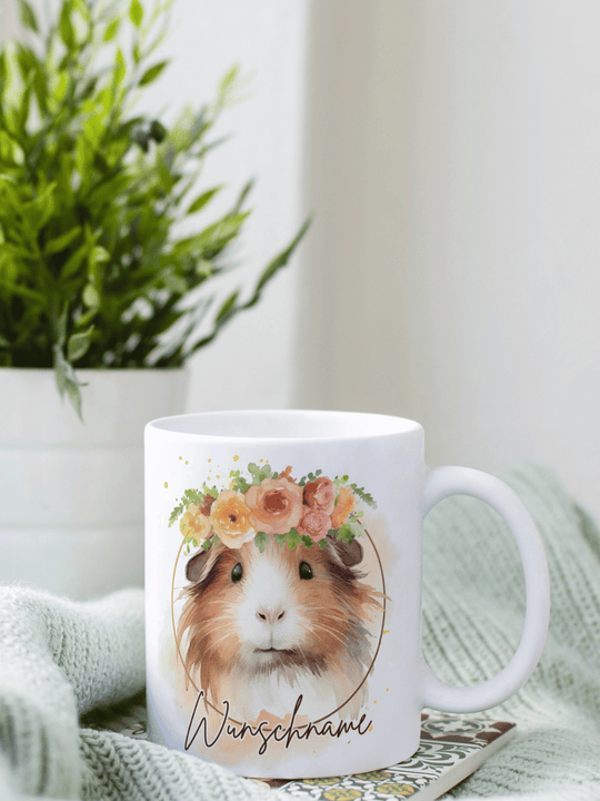 Motiv Meerschweinchen - Personalisierbare Keramiktassen, handgefertigt in Deutschland, individuelles Geschenk für Freundin, nachhaltige Tasse für Kaffee oder Tee, liebevoll gestaltetes Motiv, personalisierbar mit Name