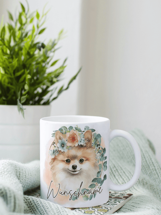 Motiv Spitz (Hund) - Personalisierbare Keramiktassen, handgefertigt in Deutschland, individuelles Geschenk für Freundin, nachhaltige Tasse für Kaffee oder Tee, liebevoll gestaltetes Motiv, personalisierbar mit Name