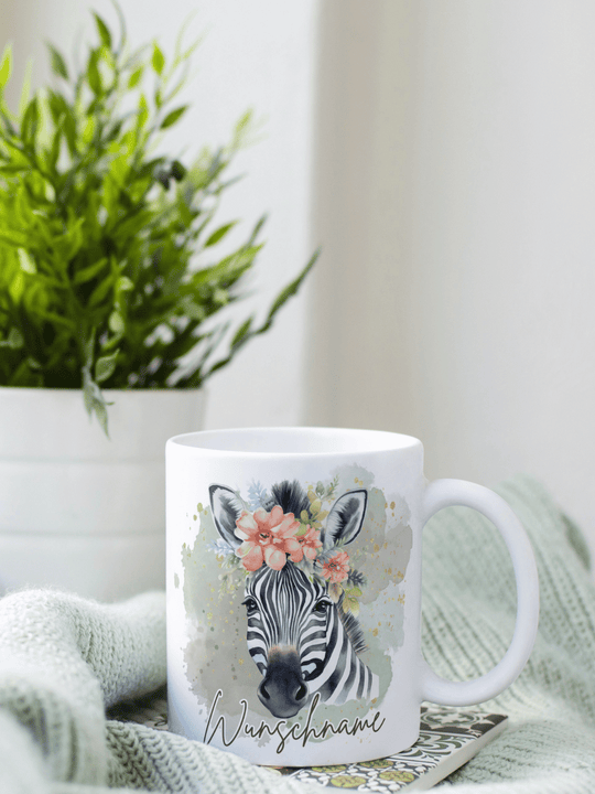 Motiv Zebra - Personalisierbare Keramiktassen, handgefertigt in Deutschland, individuelles Geschenk für Freundin, nachhaltige Tasse für Kaffee oder Tee, liebevoll gestaltetes Motiv, personalisierbar mit Name