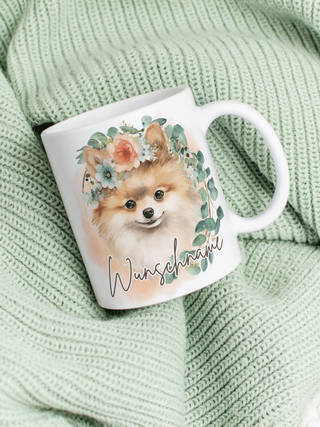Motiv Spitz (Hund) - Personalisierbare Keramiktassen, handgefertigt in Deutschland, individuelles Geschenk für Freundin, nachhaltige Tasse für Kaffee oder Tee, liebevoll gestaltetes Motiv, personalisierbar mit Name