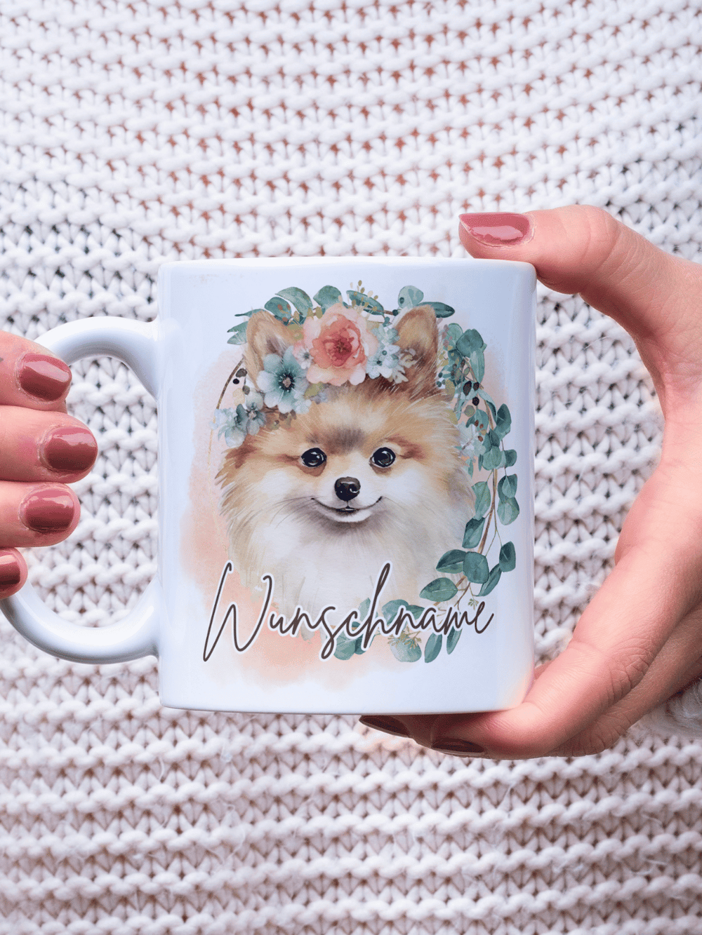 Motiv Spitz (Hund) - Personalisierbare Keramiktassen, handgefertigt in Deutschland, individuelles Geschenk für Freundin, nachhaltige Tasse für Kaffee oder Tee, liebevoll gestaltetes Motiv, personalisierbar mit Name