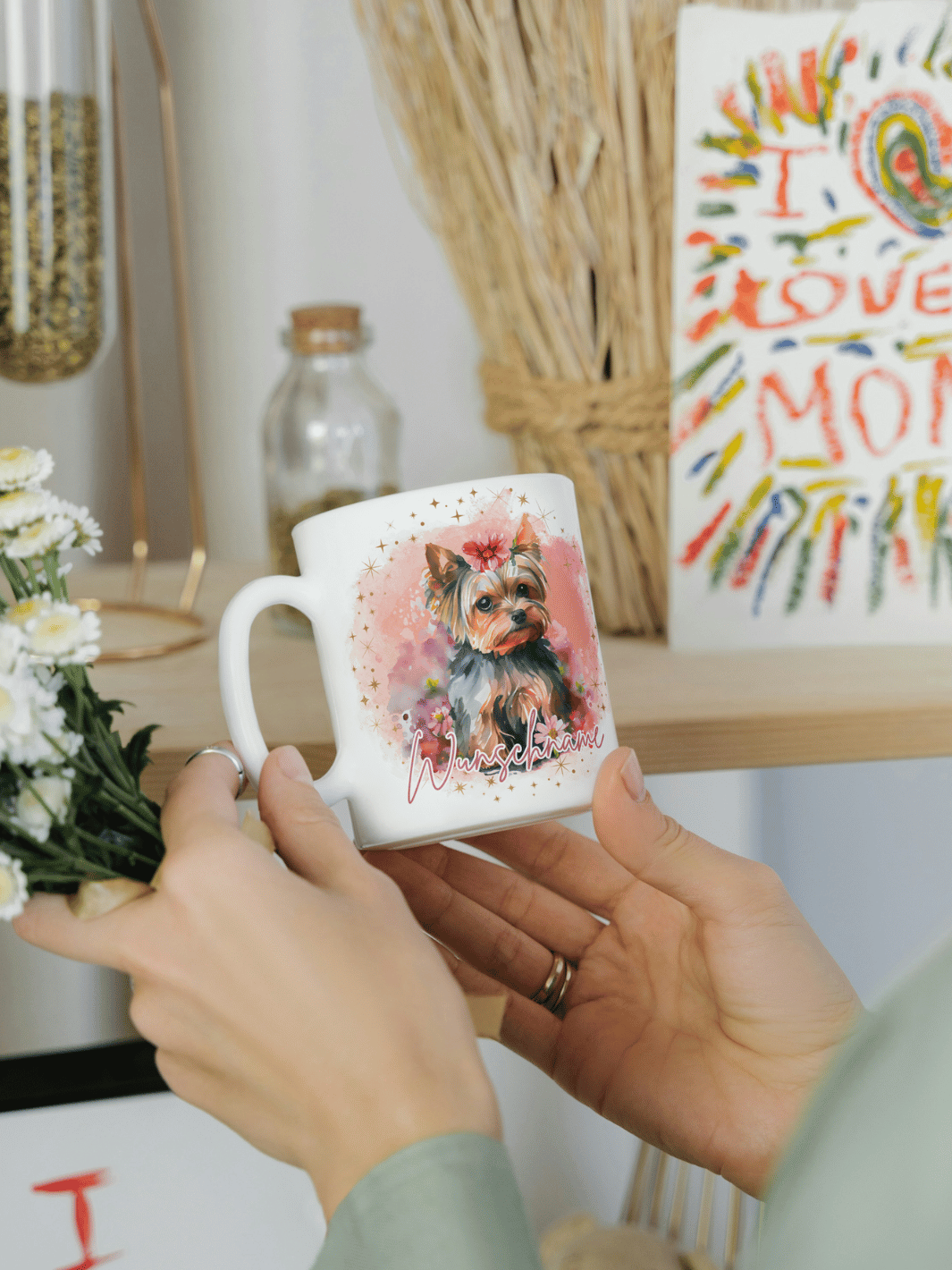 Motiv Terrier - Personalisierbare Keramiktassen, handgefertigt in Deutschland, individuelles Geschenk für Freundin, nachhaltige Tasse für Kaffee oder Tee, liebevoll gestaltetes Motiv, personalisierbar mit Name