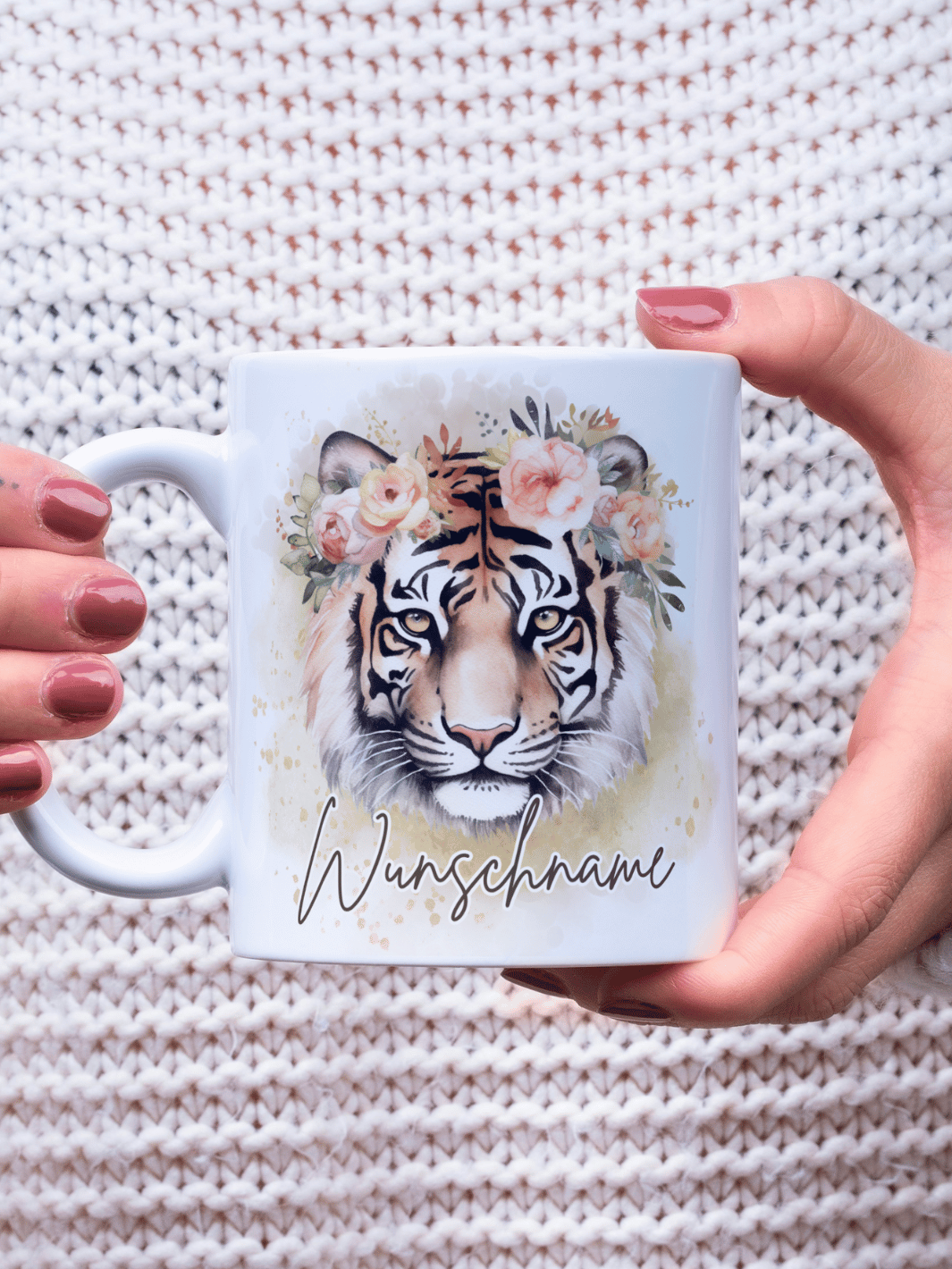 Motiv Tiger - Personalisierbare Keramiktassen, handgefertigt in Deutschland, individuelles Geschenk für Freundin, nachhaltige Tasse für Kaffee oder Tee, liebevoll gestaltetes Motiv, personalisierbar mit Name