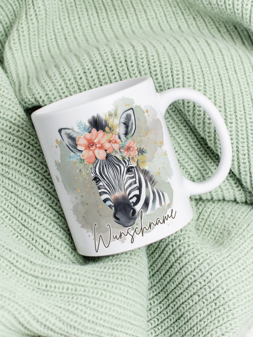 Motiv Zebra - Personalisierbare Keramiktassen, handgefertigt in Deutschland, individuelles Geschenk für Freundin, nachhaltige Tasse für Kaffee oder Tee, liebevoll gestaltetes Motiv, personalisierbar mit Name