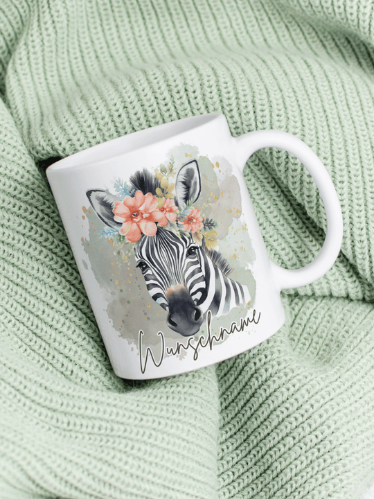 Motiv Zebra - Personalisierbare Keramiktassen, handgefertigt in Deutschland, individuelles Geschenk für Freundin, nachhaltige Tasse für Kaffee oder Tee, liebevoll gestaltetes Motiv, personalisierbar mit Name