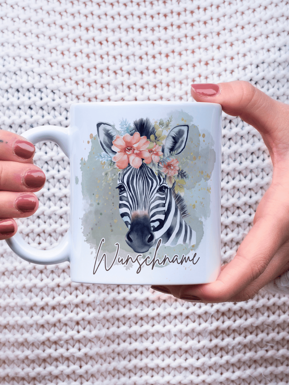 Motiv Zebra - Personalisierbare Keramiktassen, handgefertigt in Deutschland, individuelles Geschenk für Freundin, nachhaltige Tasse für Kaffee oder Tee, liebevoll gestaltetes Motiv, personalisierbar mit Name