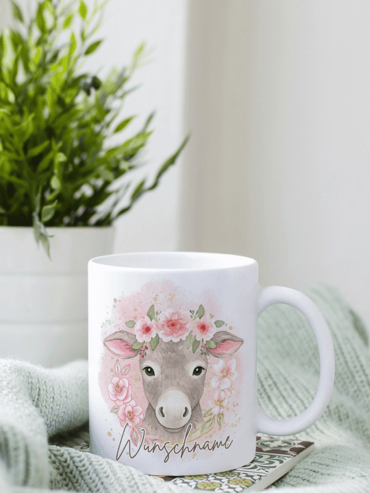 Motiv Esel II - Personalisierbare Keramiktassen, handgefertigt in Deutschland, individuelles Geschenk für Freundin, nachhaltige Tasse für Kaffee oder Tee, liebevoll gestaltetes Motiv, personalisierbar mit Name