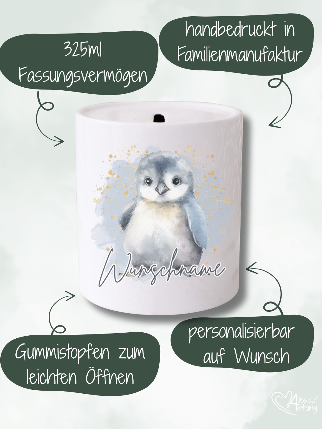 PINGUIN Spardose - Alles auf Anfang - personalisierte Geschenke für Frauen