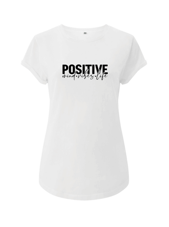 Positiv Mind Vibes Life Damen T-Shirt rolled arms weiß