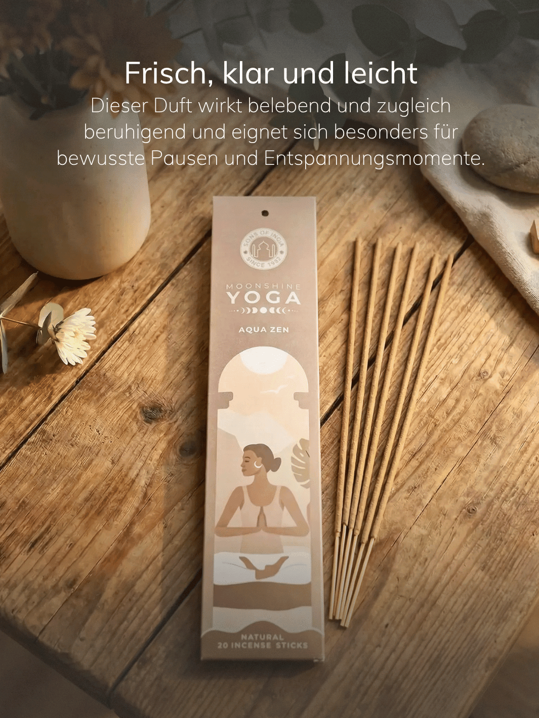 RÄUCHERSTÄBCHEN Moonshine Yoga Aqua Zen - Alles auf Anfang - personalisierte, achtsame Geschenke für Frauen aus Bedburg, NRW