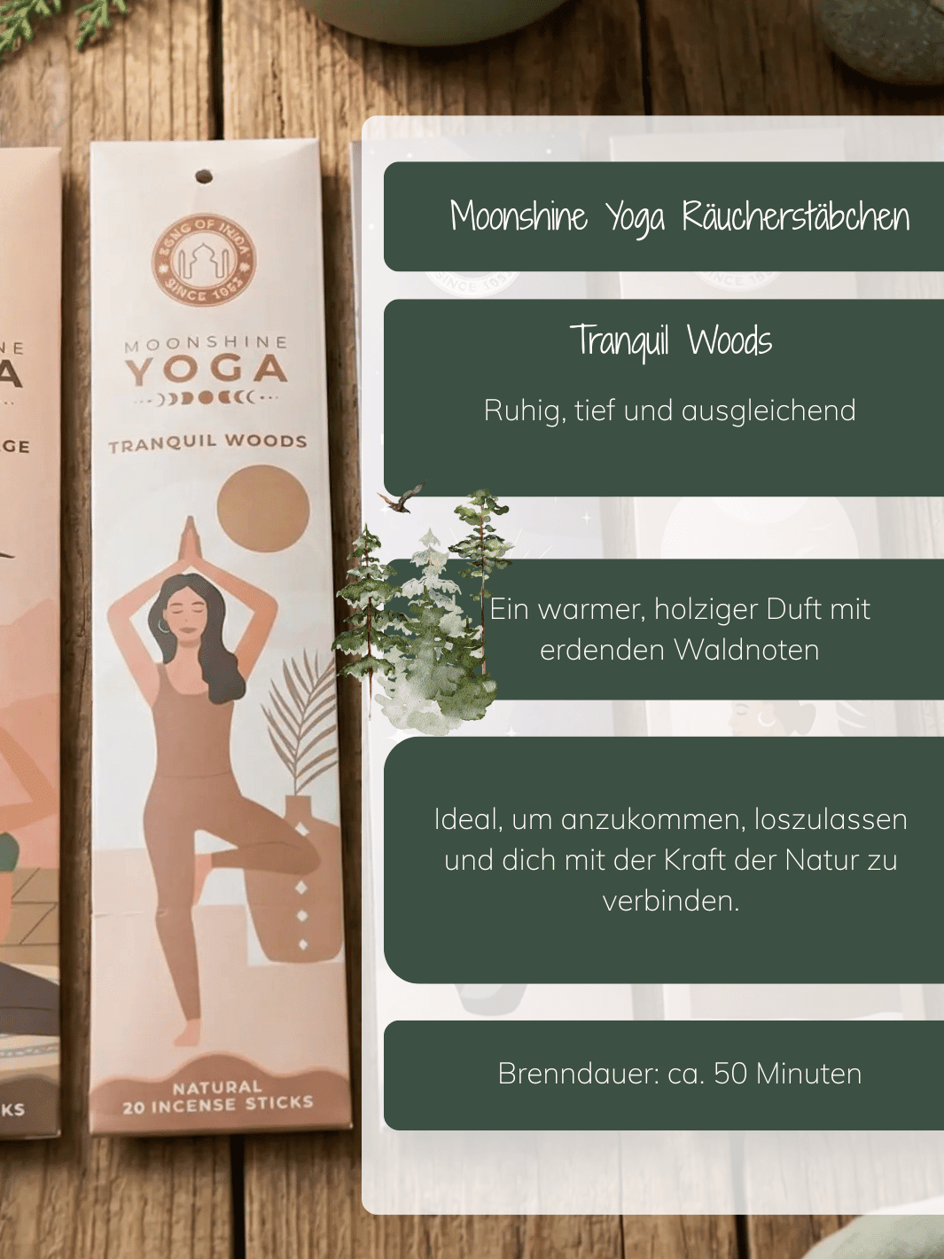 RÄUCHERSTÄBCHEN Moonshine Yoga Tranquil Woods - Alles auf Anfang - personalisierte, achtsame Geschenke für Frauen