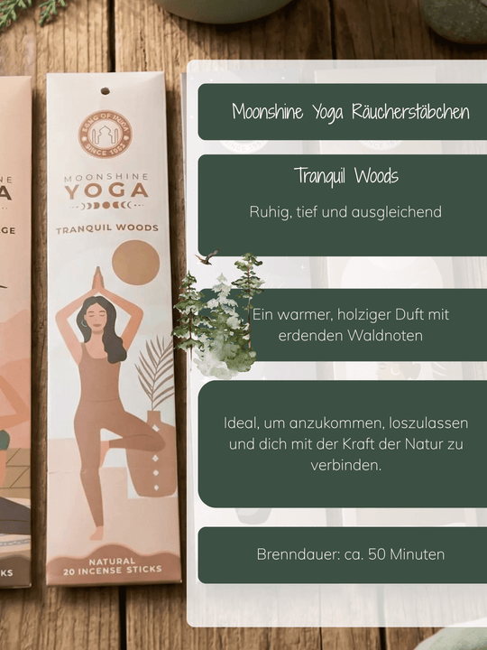 RÄUCHERSTÄBCHEN Moonshine Yoga Tranquil Woods - Alles auf Anfang - personalisierte, achtsame Geschenke für Frauen