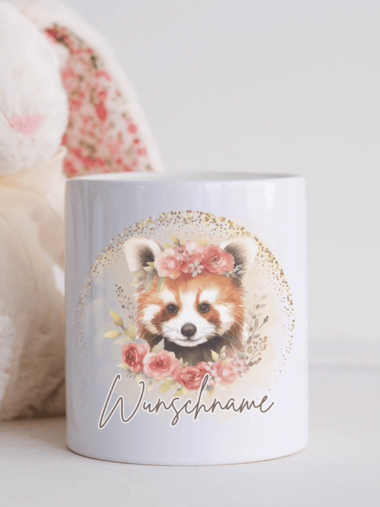 Keramikspardose roter Panda mit Name personalisiert - achtsame Geschenke für Frauen bei Alles auf Anfang, Bedburg NRW