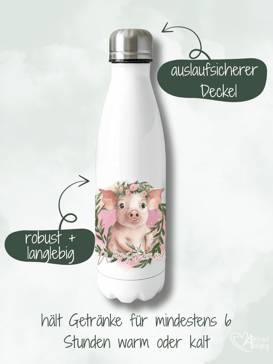 SCHWEINCHEN Trinkflasche - Alles auf Anfang - personalisierte Geschenke für Frauen
